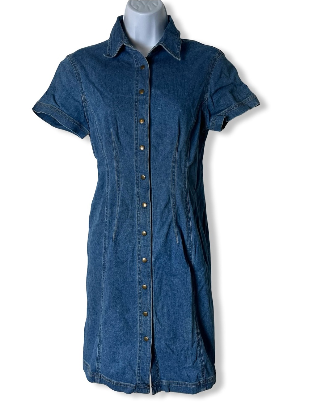 Western Robbie Bee Womens Vintage 90s Petite Denim Snap Front Midi Dress Sz 10P